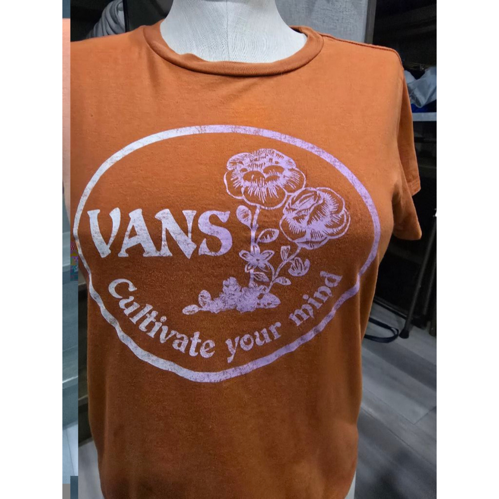 Women's Vans Brown/ Orange Graphic Tee Shirt Size L - Picture 2 of 6